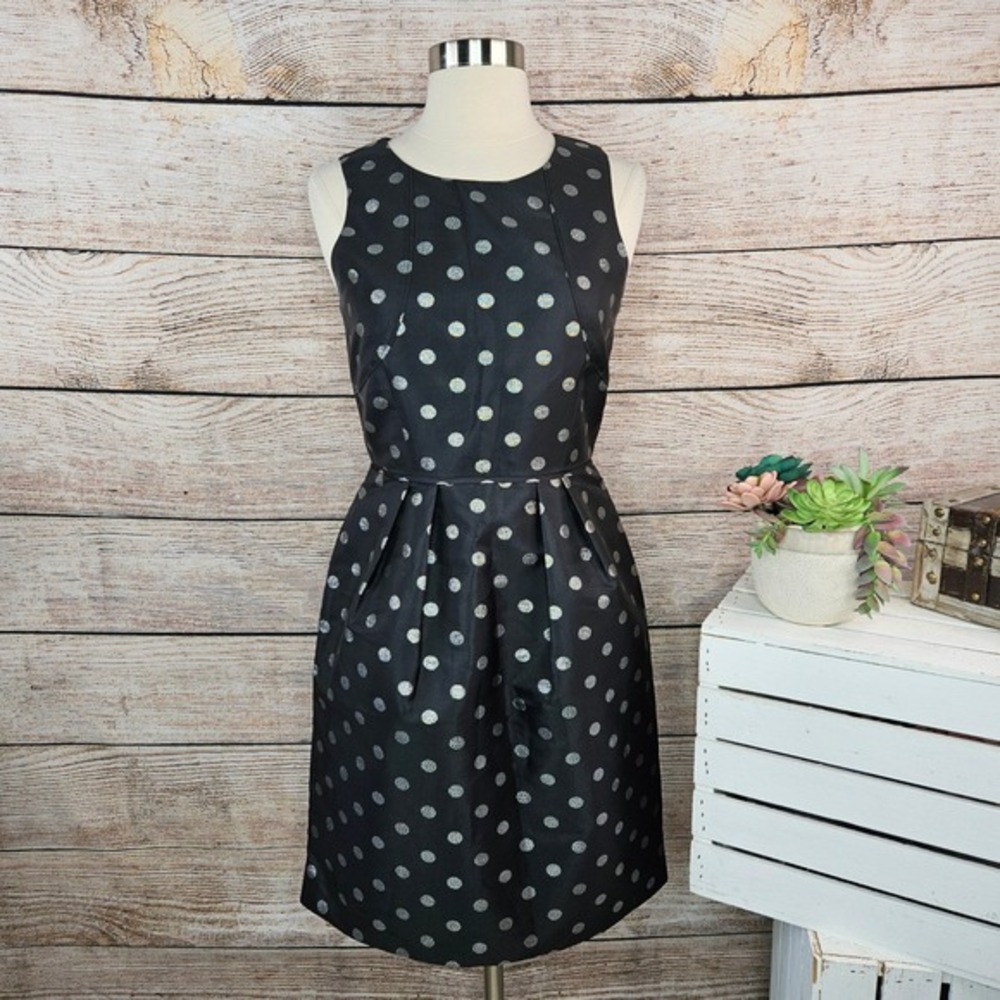 J. Crew Black Silver Polka Dot Sleeveless Dress Party Cocktail Career